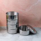 5799 Big Size 5 Compartment Lunch Box Stainless Steel Round Tiffin Traditional Tiffin Box For Kids College Office Men And Women Meal Holder With Locking Clip 5 Containers (16x5 Inch)