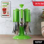 Stainless Steel Cutlery Set With Stand - (24 Pc)