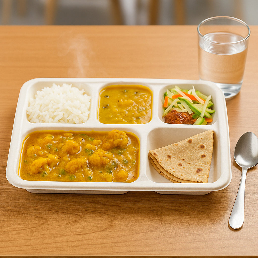 5-compartment Rectangle Lunch Compostable Bagasse Plate  10 Pcs Pack