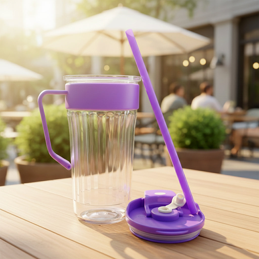 Kiddie Style Plastic Tumbler With Straw And Handle (500 Ml Approx)