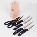 Kitchen Knife Set With Wooden Block And Scissors (5 Pcs Black)
