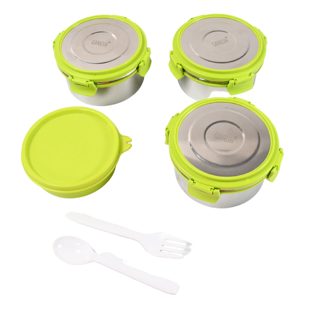 Stainless Steel Tiffin Lunch Box Container  Dabba With 4 Side Clip Lock Lid For Office  School Use Food Grade  Air Tight  Easy To Carry  Leak Proof
