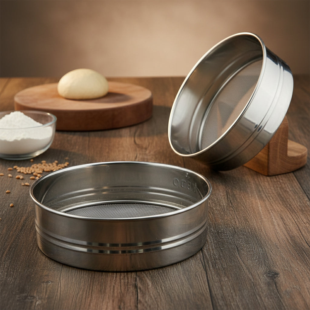 Stainless Steel Fine Mesh Atta Chalni Sieve Set (2 Pc Set)