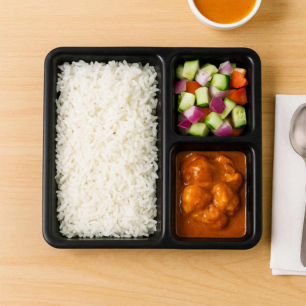 Plastic Multi-compartment Meal Serving Tray  3-section Rectangular Dining Plate (1 Pc  Black)