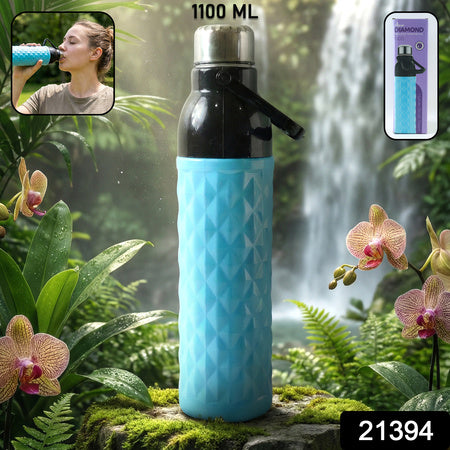 Plastic 1100 Ml Approx Diamond Texture Sports Water Bottle (1 Pc)