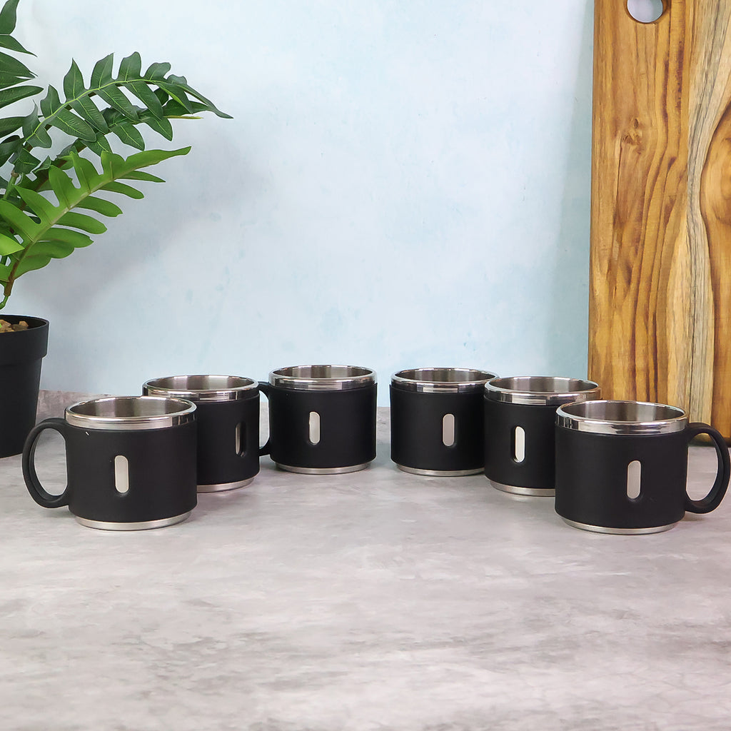 Apex Premium Stainless Steel Double Wall Coffee Mug Gift Set (6 Pc  150 Ml)