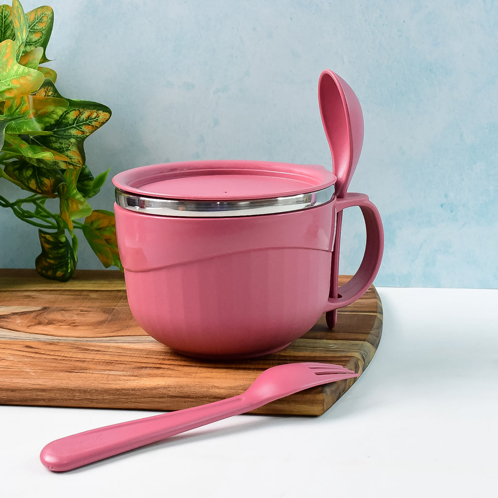 Apex Premium 700 Ml Multipurpose Noodle Bowl With Handle Lid And Fork
