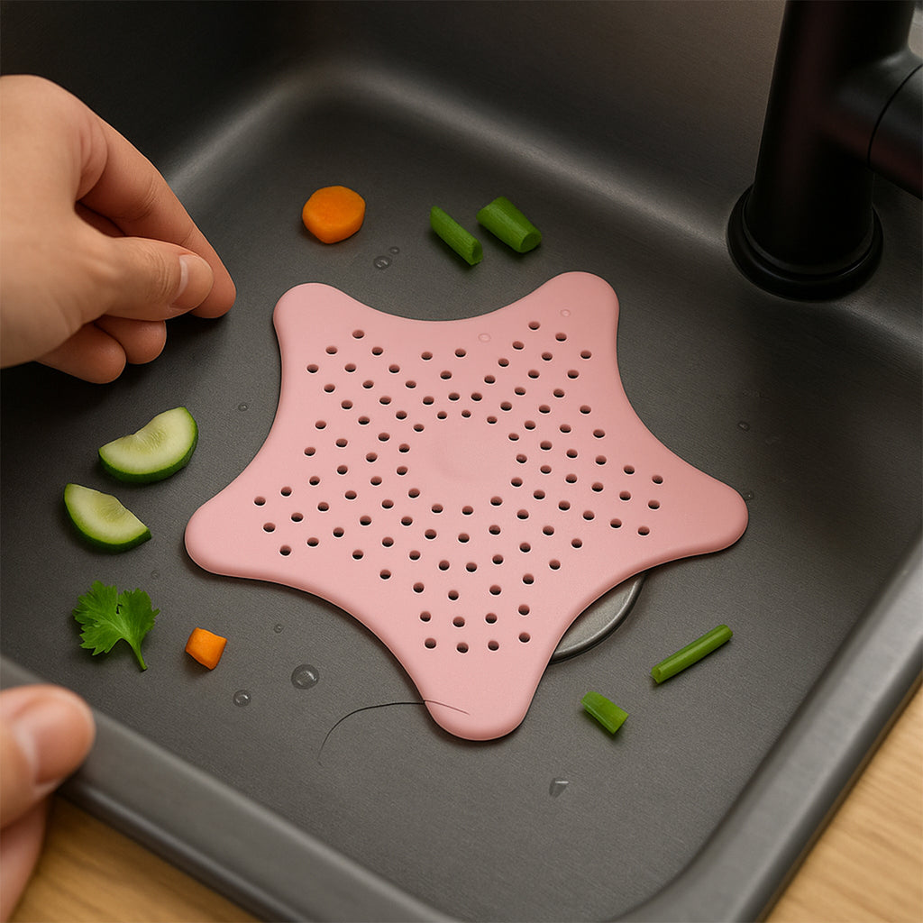 Baby Pink Silicone Star Shaped Sink Filter Bathroom Hair Catcher Drain Strainers For Basin